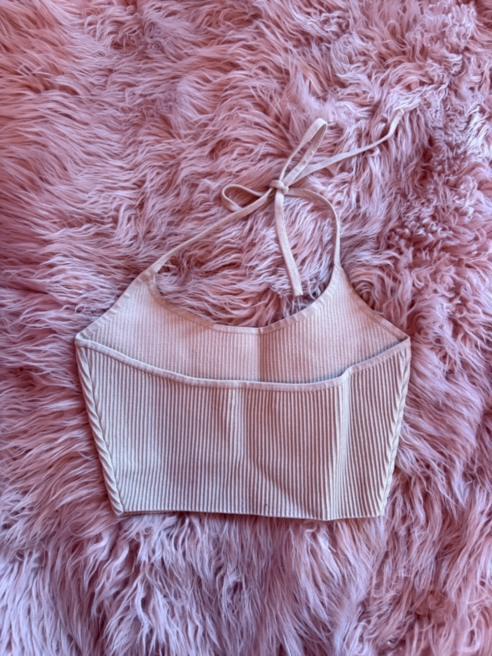Babaton Sculpt Knit Ribbed Halter Crop Top - Beige - Picture 2 of 3